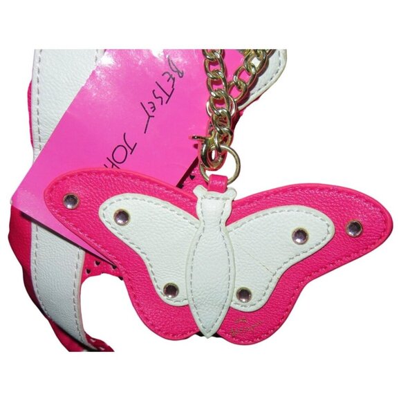 Betsey Johnson Perforated Laser Cut Leather Butterfly Charm Tote Barbie Pink - Picture 3 of 15